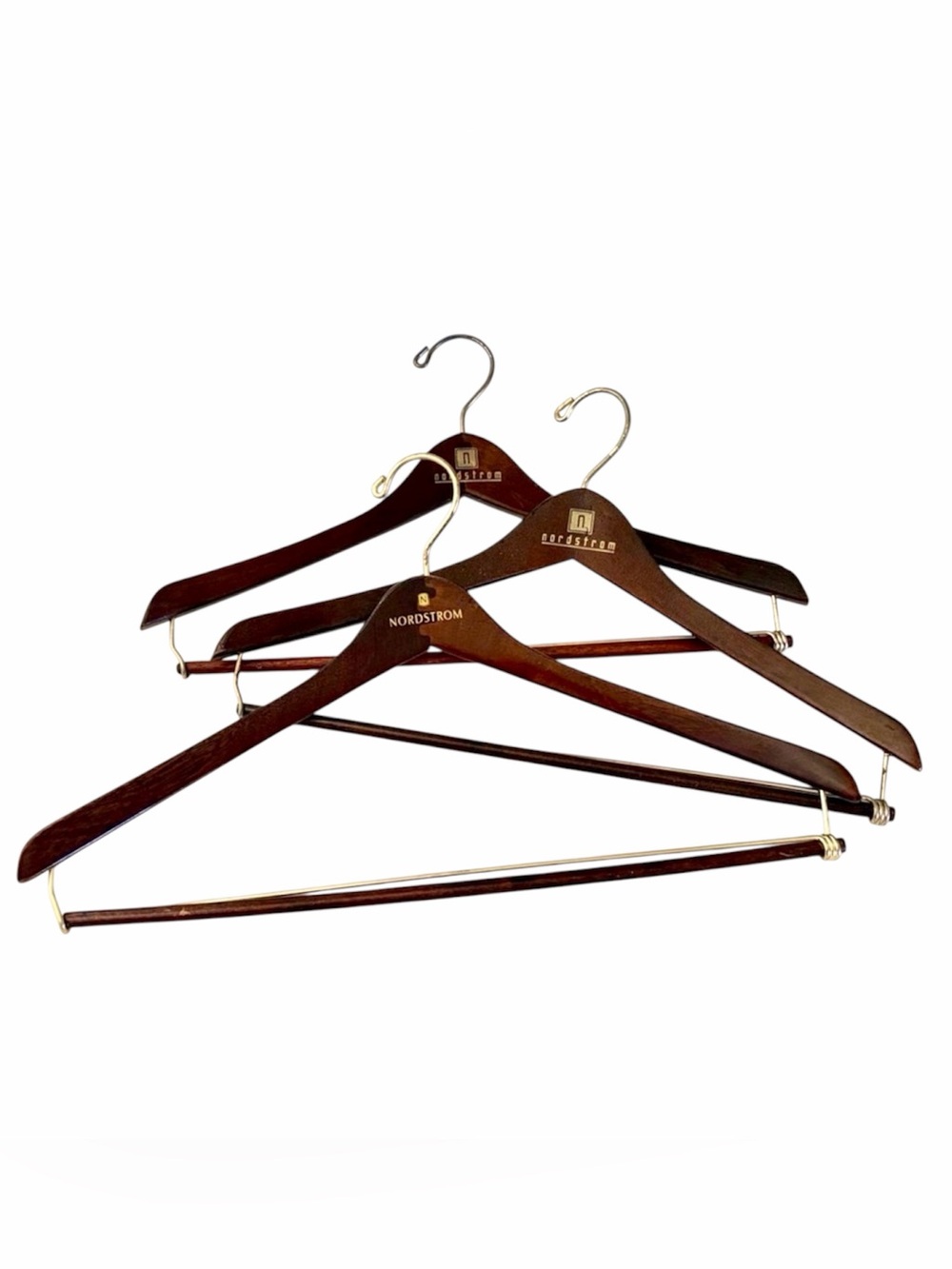 NORDSTROM Dark Wood Suit Pant Shirt Hangers - Set of 3 Wood Brass Women’s Men’s